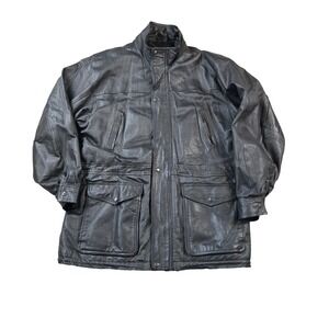 VTG John Ashford Men's Leather Coat Fully Lined High Collar zip Snap Size XL